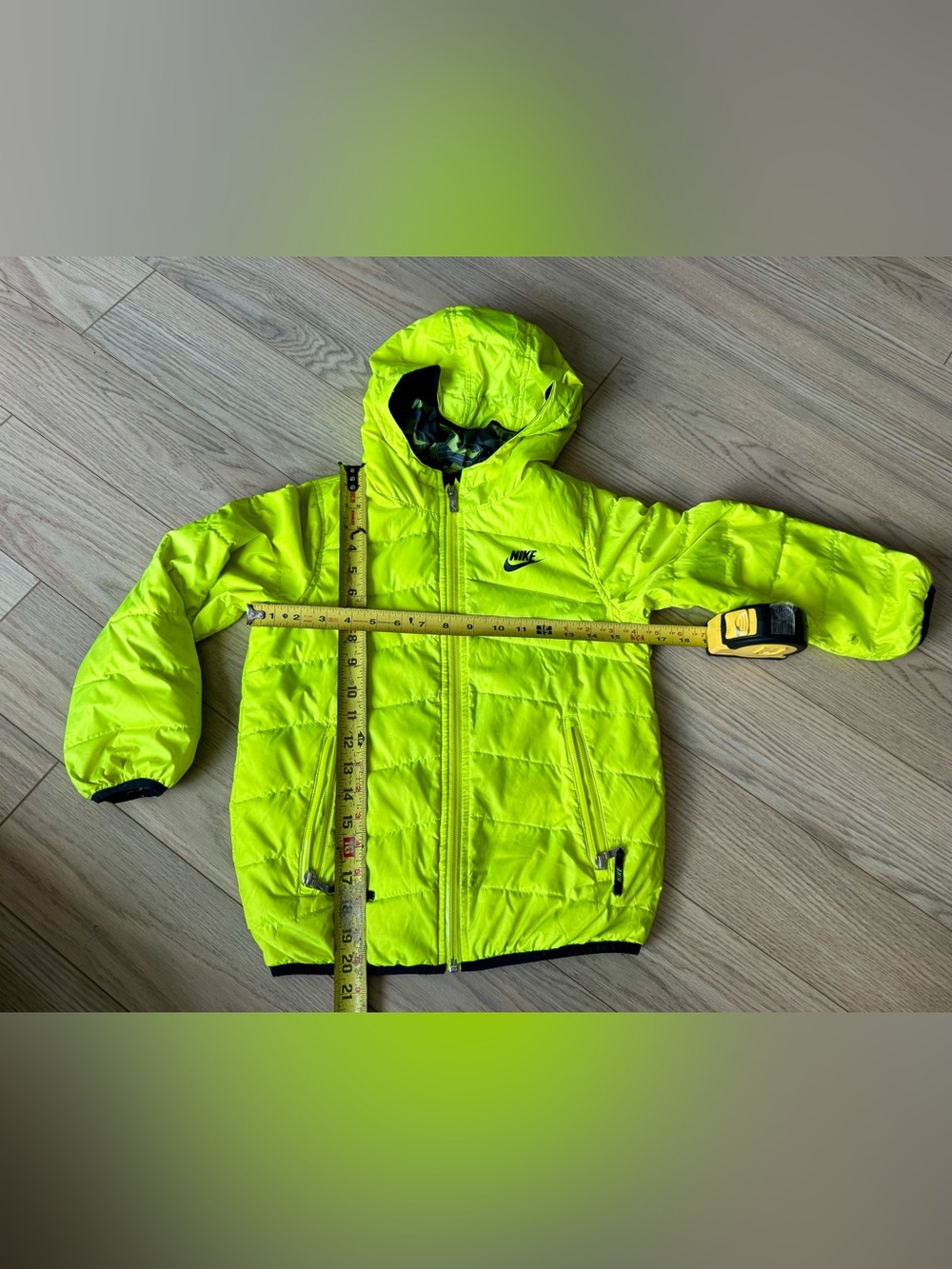 Nike Neon Yellow Kids Hooded Puffer Jacket
